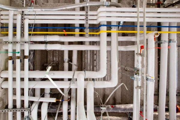 A series of pipes with good pipe insulation.