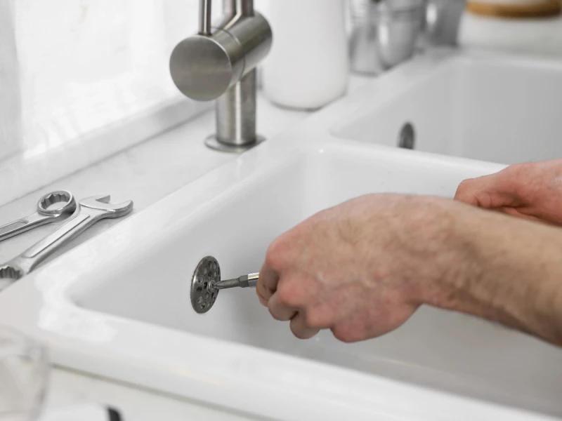 plumber cleaning tap sink