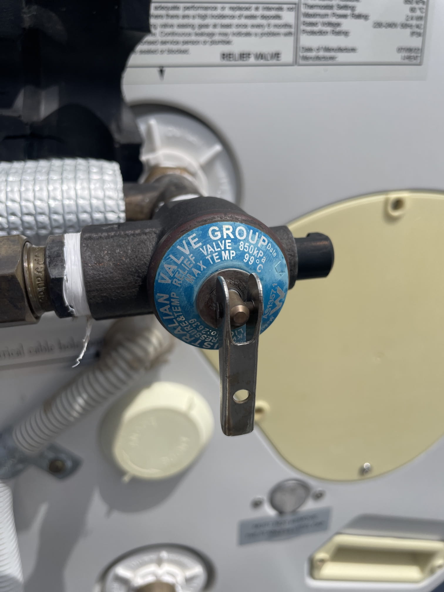 Hot water relief valve on a solar hot water system in Attadale
