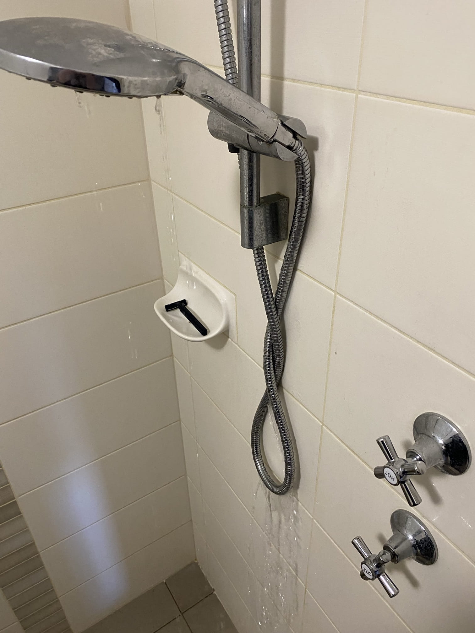 Water leaking from a shower hose in a Butler bathroom