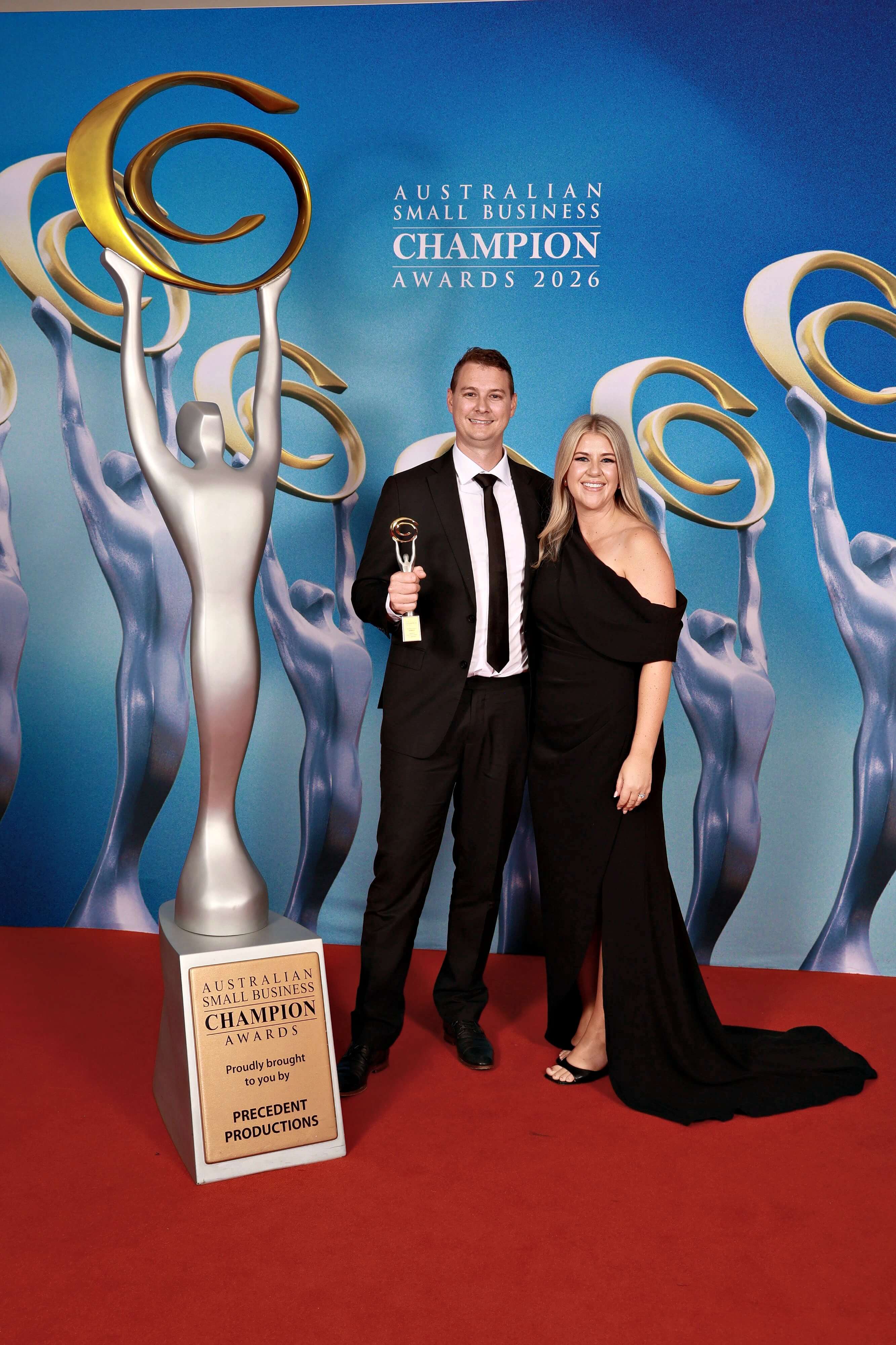 Michael and Gemma Swan on the red carpet after accepting the Small Business Champion Award